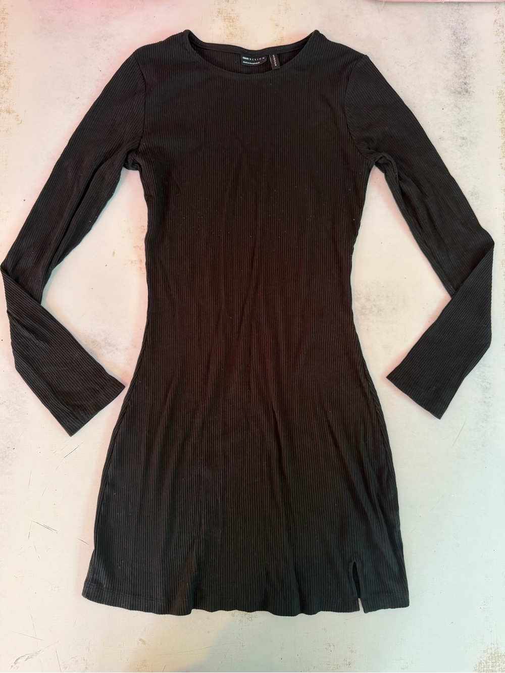ASOS Black Ribbed Long-Sleeve Mini Dress